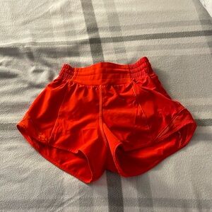 Red 2.5 in Lululemon Hotty hot shorts